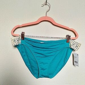 Kenneth Cole Reaction Teal and Cream Crochet Lace Trim Bikini Bottoms Size XL